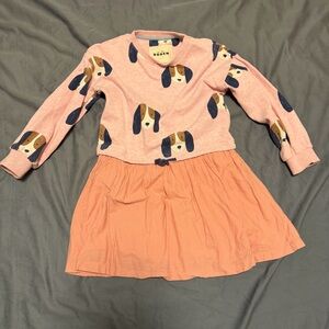 Mini Boden 5-6y Pink Dog Print Long-Sleeve Sweater Dress Sweatshirt